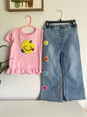 Rare Editions Pink Smiley Tee with Light Blue Denim Jeans